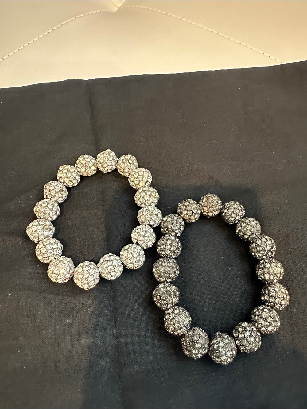 Crystal Pave Beaded Stretch Bracelet Set - Silver and Black